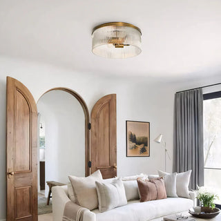 Retro Ribbed Glass Flush Mount Ceiling Light