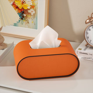 Elegant Oval Leather Tissue Box