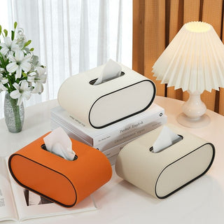 Elegant Oval Leather Tissue Box