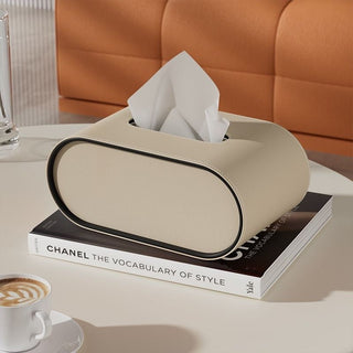 Elegant Oval Leather Tissue Box