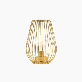 Portable Metal Cage Table Lamp With Warm LED Light