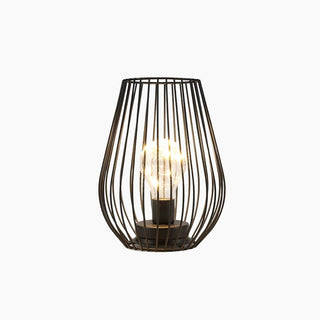 Portable Metal Cage Table Lamp With Warm LED Light