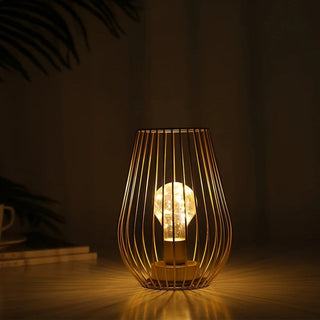 Portable Metal Cage Table Lamp With Warm LED Light