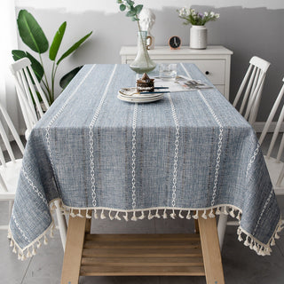 Cotton Linen Stripe Tablecloth